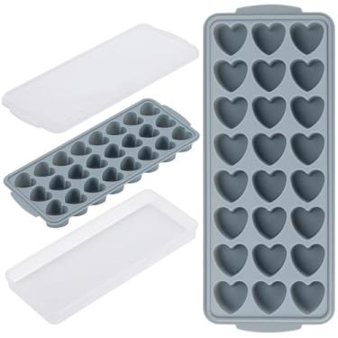 Imagem de Bandejas de cubos de gelo em forma de coração com tampa e caixas, molde de silicone para chocolate, bandejas de gelo de fácil liberação, moldes de coração de 24 cavidades para cubos de gelo, gelatina