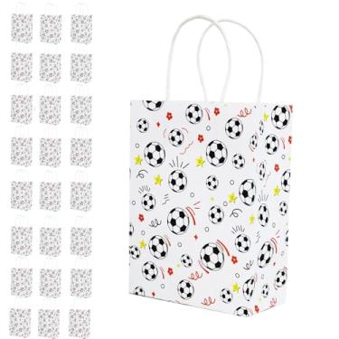 Imagem de FUGOCOOG Pacote com 24 sacos de lembrancinha de festa de futebol 20,8 cm x 15 cm x 8,1 cm sacos de petisco de papel para lembrancinhas de futebol para times de futebol, doces, aniversários, esportes