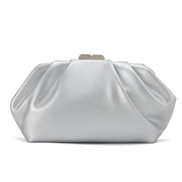 Imagem de MUDUO Elegante bolsa de noite plissada de couro vegano macio bolsa de mão formal elegante para casamentos, formaturas, coquetéis - Gemma, Prata