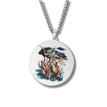 Imagem de Colar Mitologia Grega – Pingente Redondo Gravado Colorido em Aço Inoxidável • Deuses e Deusas da Grécia e Roma (Apolo, Ártemis, Poseidon, Ares, Zeus…) • Amuleto de Proteção Unissex (Poseidon • Silver)