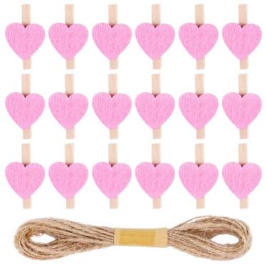 Imagem de CRASPIRE 50 peças mini clipes de madeira prendedores de roupa grampo de coração rosa madeira natural com barbante de juta lindos alfinetes de roupas reutilizáveis para artesanato faça você mesmo papel