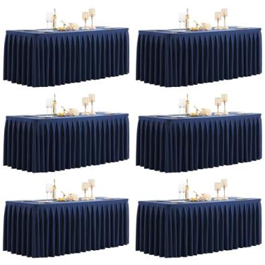 Imagem de HB HBB MAGIC Pacote com 6 toalhas de mesa azul marinho para mesas retangulares de 1,8 m, saia de mesa plissada elegante – capa de mesa elástica sem rugas para casamentos, banquetes, festas de