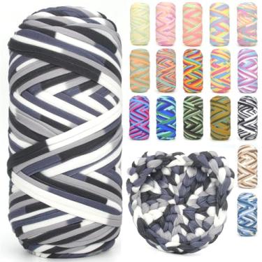 Imagem de Camiseta para crochê, camiseta arco-íris, tecido elástico grosso, fio de crochê para iniciantes, bolsa de tricô à mão, cesta/porta-copos / artesanato faça você mesmo/decoração de casa 200G - preto