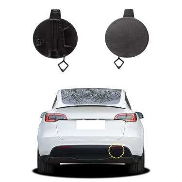 Imagem de Capa de gancho de reboque para para-choque traseiro de carro compatível com Tesla Model Y 2020 2021 2022 1494426-00-A Tampa pequena de reboque preto fosco