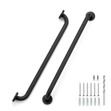 Imagem de Barras de apoio de 61 cm para chuveiro, barras de apoio para deficientes de segurança de aço inoxidável para banheiro, alça de chuveiro antiderrapante, montada na parede (pacote com 2, preto fosco)