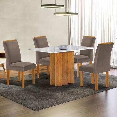 Imagem de Mesa de Jantar 4 Lugares Lorena com Vidro Cinamomo/Off White/Bege Escuro