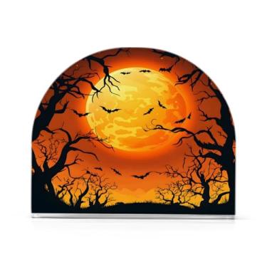 Imagem de Suporte de guardanapo de morcego árvore lua halloween para mesas porta-guardanapos de coquetel de papel para jantar na cozinha, dispensador de guardanapo de jantar acrílico para restaurante, decoração