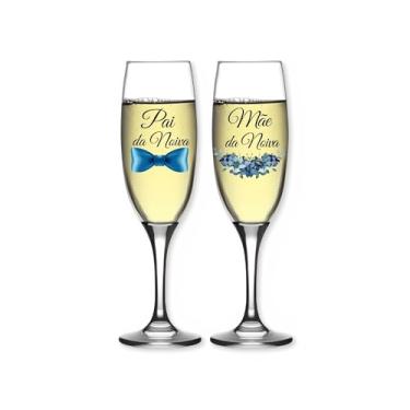 Imagem de 2 Taças Champagne Vidro Grosso Pai e Mãe Noiva/Noivo 210ml Pegada Ergonômica Moderno Elegante Comemoração (kit mãe e pai da noiva)