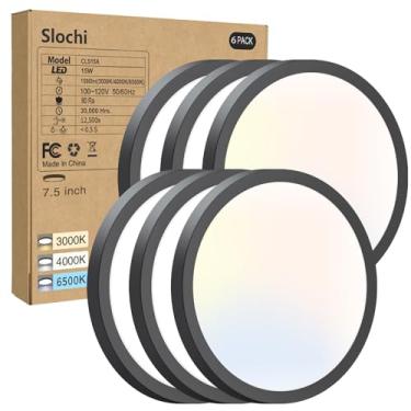 Imagem de slochi Pacote com 6 lâmpadas de teto embutidas, 3000K-4000K-6500K luminária de teto 19 cm, luzes de LED brancas redondas ultrafinas para banheiro corredores armário lavanderia quarto cozinha