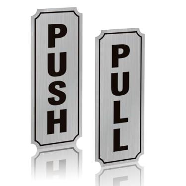 Imagem de 2 peças, 2 peças, adesivos de porta push-pull, autoadesivos, duráveis, à prova d'água, escovados, prateados, adesivos para casa, negócios, lojas, cafés, lojas, portas e puxadores de vidro 19 x 8 cm