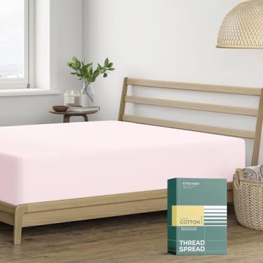 Imagem de THREAD SPREAD Lençol Queen 100% algodão orgânico, tecido percal, blush, 1 lençol Queen com bolso profundo, serve para colchão de até 40,6 cm, roupa de cama fresca e nítida, lençóis de luxo com