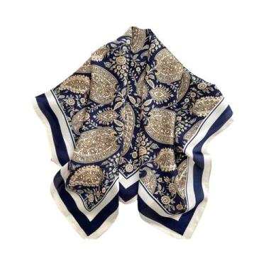 Imagem de Bandana De Seda Sintética Feminina 70x70cm, Lenço Quadrado De Cetim Ma