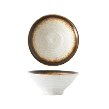 Imagem de Tigela de arroz redonda esmaltada em forno de cerâmica utensílios de mesa criativos domésticos japoneses -16,5 cm [gergelim]