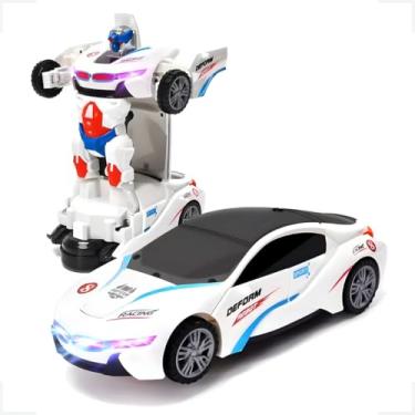 Imagem de Carrinho Deformer Robô 2 em 1 Infantil Eletrônico com Luz e Som Automático Brinquedo Conversível para Crianças Presente Educativo Divertido - BMW Branca