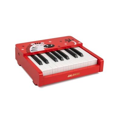 Imagem de JALOKEE Teclado de piano infantil, piano digital de 18 teclas para crianças, mini instrumento educativo musical, brinquedo de madeira para crianças e meninos (vermelho)