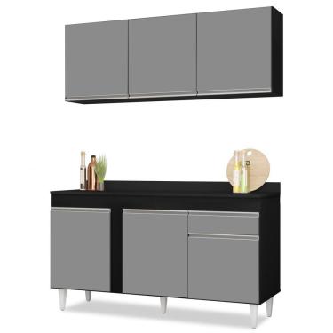 Imagem de Armário Aéreo Argélia E Balcão Gabinete Para Pia Com Tampo 150Cm Dakota Preto/Cinza - Lumil