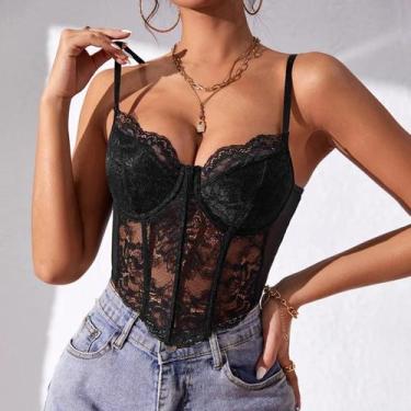 Imagem de Top Cropped Vermelho De Renda Com Aro, Sem Costas, Estilo Francês Sexy