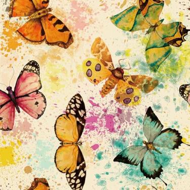 Imagem de Livelynine Papel de parede vintage de 44,5 x 701 cm de borboleta autoadesivo encantado fácil borboleta monarca papel de parede pastel rosa laranja creme locatário papel de contato amigável para