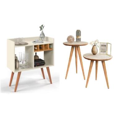 Imagem de Aparador Buffet Bar com Adega Rubi + Conjunto de Mesas Apoio e Lateral