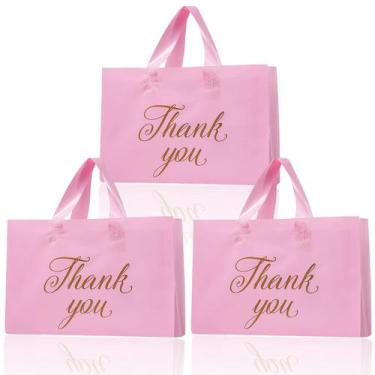 Imagem de Sacola de compras Outus Thank You 10x12 polegadas 60g LDPE rosa/dourad