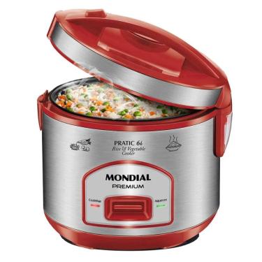Imagem de Panela Elétrica de Arroz Mondial Pratic 6i Premium Vermelho/Inox 500W 127V - PE-45-6X