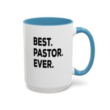 Imagem de SpreadPassion Caneca de café Best Pastor Ever – Presente engraçado para pastor, caneca de acento de apreciação religiosa, presente do ministério cristão (azul claro, 425 g)