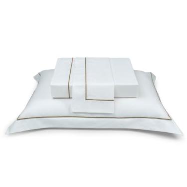 Imagem de Plumasul Jogo de Cama Premium Essential Gold 100% Algodão Percal 200 Fios Solteiro 3 peças Cor Branco Festone Dourado