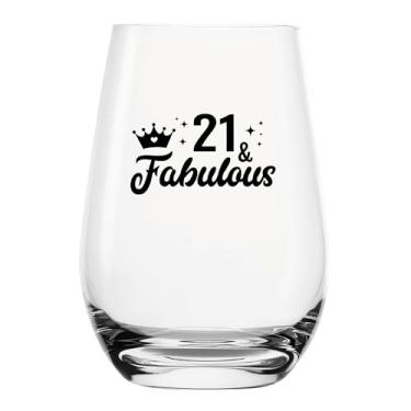 Imagem de YJXIN Taça de vinho fabulosa engraçada sem haste presentes de aniversário de 21 anos para mulheres, decorações de aniversário de 21 anos de aniversário para mulheres, amigas, irmãs, mãe que faz 21