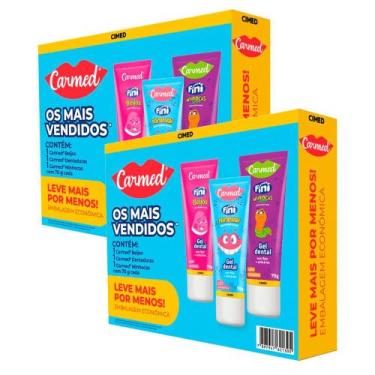 Imagem de Kit 2 Kit Gel Dental Infantil Carmed Beijos + Dentadura + Minhocas 70g