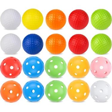 Imagem de ZHENAN Pacote com 20 bolas de golfe de espuma colorida, bolas de golfe de 41 mm, sensação realista e de longa duração, bolas de treinamento de golfe de plástico Fligh limitadas para quintal, bolas de