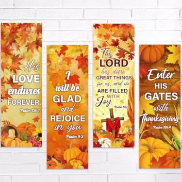 Imagem de Pajean 4 peças de banners de igreja de outono para parede de santuário 0,6 x 1,8 m Banners de igreja com escritura inspiradora louvor religioso versículos bíblicos pendurados placas de fundo para