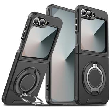 Imagem de Capa para Galaxy Z Flip6 Rugged Armor Bag Stand Finger Ring Holder Cover (para Galaxy Z Flip6/preto)