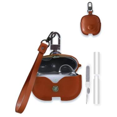 Imagem de Capa para fones de ouvido Baseus Bowie MC1 Pro com clipe de orelha aberta, capa protetora de couro PU macio estilo WUNIAK Business com chaveiro e kit de limpeza para homens e mulheres, pele à prova de