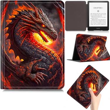 Imagem de Capa para Kindle Paperwhite 11ª geração 2021 e edição exclusiva de 17,3 cm, capa fólio fina de couro PU com hibernar/despertar automático, suporte multi-ângulo, capa protetora antiqueda, dragão de