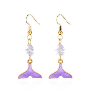 Imagem de Brincos de cauda de sereia para mulheres, lindas pérolas, zircônias, cúbicos, rabo de peixe, colorido, verão, praia, sereia, joias, joias de férias, joias delicadas de Natal, aniversário, dia dos