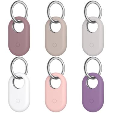 Imagem de Pacote com 6 capas para Samsung Galaxy SmartTag2, capa de silicone macio antiperda resistente a arranhões para Galaxy Smart Tag 2 com chaveiro (violeta fumegante + chá de leite + luz das estrelas +