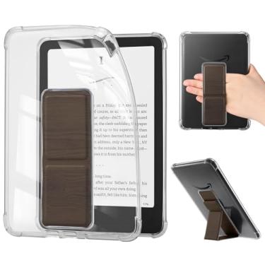Imagem de iDLEHANDS Capa transparente para tablet de 7 polegadas – Capa transparente de TPU ultra fina e leve com alça de mão e suporte, não é compatível com Kobo Clara, marrom escuro
