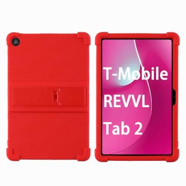 Imagem de Kwamaz Capa para Revvl Tab 2 (2025), capa infantil de silicone macio para tablet Tmobile Revvl Tab 2, com suporte (vermelha)