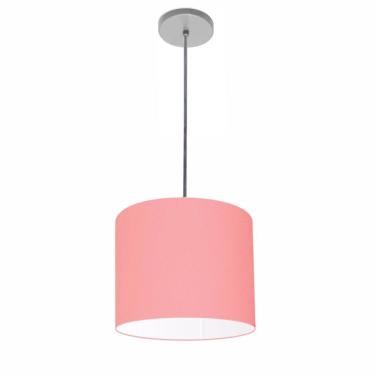 Imagem de Lustre Luminária Pendente Vivare Free Lux Pe-4106cz Cúpula Em Tecido 20x25cm Rosa-tela Canopla Cinza E Fio Cristal