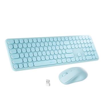 Imagem de FCPLU Teclado e mouse sem fio para computador xUBOTIE, colorido arco-íris, 100 teclas redondas para PC (gradiente verde)