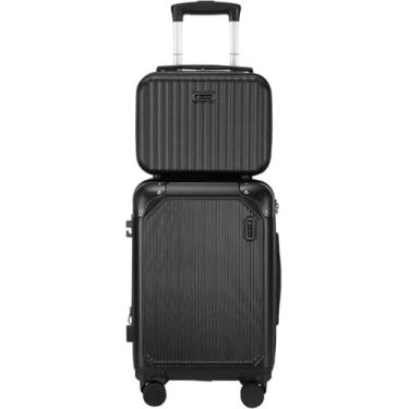 Imagem de Mala de Viagem de Bordo 10Kg Zíper EXPANSÍVEL Padrão ANAC Rígida Rodas duplas 360° Porta Copo Cadeado AntiFurto Resistente Espaçosa + Frasqueira (Preto)