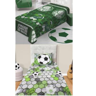 Imagem de Kit Quarto Manta Palmeiras e jogo de Cama Futebol - Portallar/Jolitex