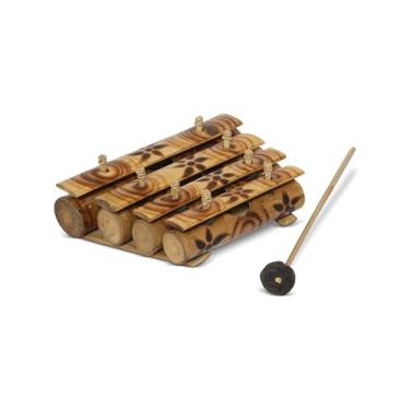 Imagem de Xilofone de bambu esculpido à mão (Rindik) com batedor – Instrumento tradicional de gamelão balinês