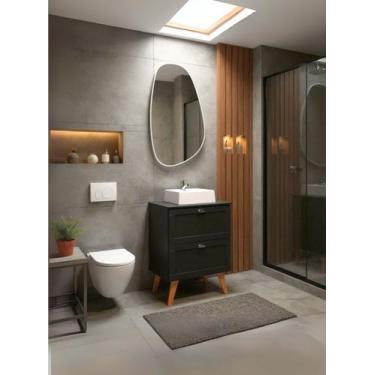 Imagem de Gabinete para Banheiro com Tampo Cuba e Espelheira Organica 60cm Retro