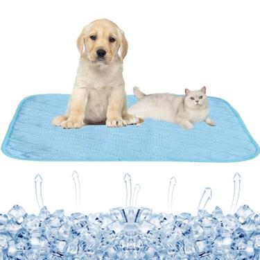Imagem de SEIS Almofada de gelo para cães, tapete de canil para gatos, tapete de resfriamento para animais de estimação, tapete de bambu fresco para o verão (azul sólido, G