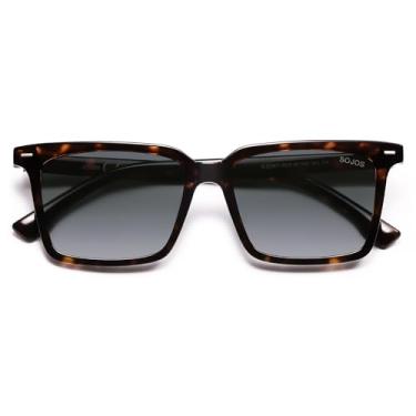 Imagem de SOJOS Óculos de sol quadrados polarizados modernos femininos masculinos retrô vintage anos 90 SJ2387, Lente de classificação cinza com armação tartaruga, 55-16-140