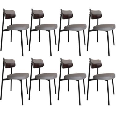 Imagem de Kit 08 Cadeiras Estofada Para Sala de Jantar Astrid Preto C01 Linho Cinza Courino Café - Lyam Decor