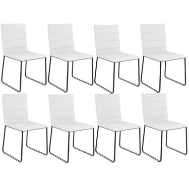 Imagem de Kit 08 Cadeiras Decorativa Estofada Para Sala De Jantar Preto Maya L02 Facto Branco - Lyam Decor
