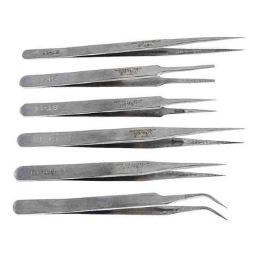 Imagem de Kit 6 Pinça Fórceps Relojoeiro Joalheiro Aço Ourives Pilh