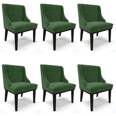 Imagem de Kit 6 Cadeiras Estofadas para Sala de Jantar Base Fixa de Madeira Preto Lia Suede Verde - Ibiza